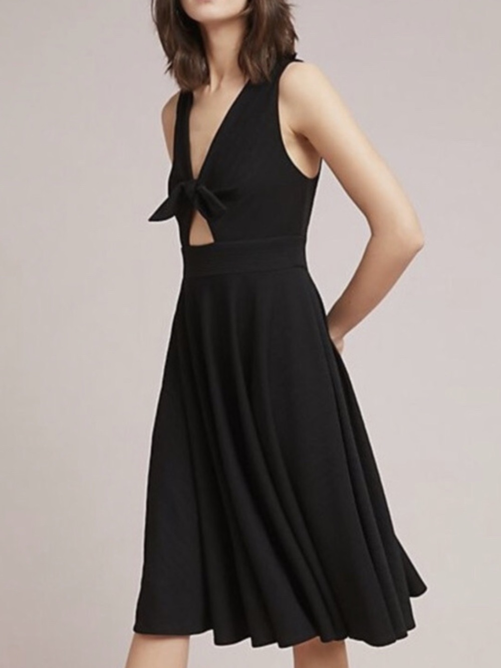 Ribbed Tie-Front Cutout Dress